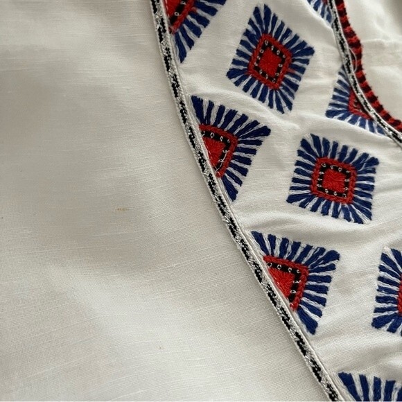 J. Crew Sunburst Embroidered Boho Linen Sleeveless Blouse, Size 2 - Picture 13 of 15